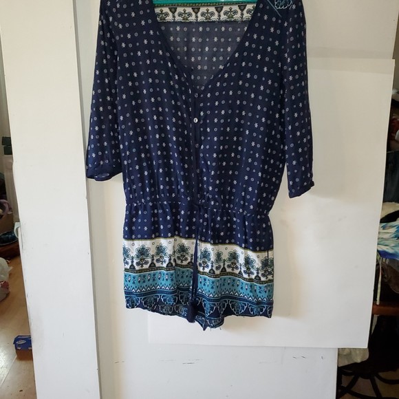 Garage Women's Romper Shorts Outfit Blue & Floral Print Long Sleeves Size S/P - Picture 1 of 16